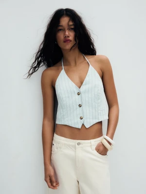 Bershka Kamizelka Halter W Paski Kobieta Jasny Niebieski