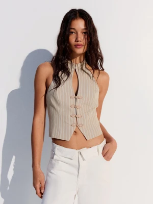 Bershka Kamizelka Typu Halter Z Guzikami Z Pętelkami Kobieta Piaskowy