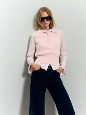 Bershka Kamizelka Z Kołnierzykiem Polo Z Efektem Futerka Kobieta Różowy