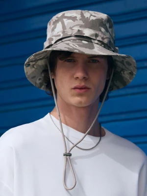 Bershka Kapelusz Bucket Z Nadrukiem Mężczyzna Mieszanka Szarości