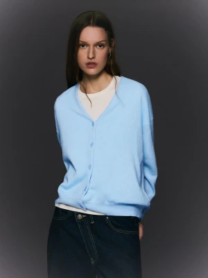 Bershka Kardigan Basic Kobieta Jasnoniebieski