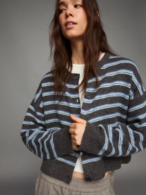 Bershka Kardigan W Paski Zapinany Na Guziki Kobieta Brązowy