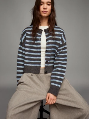 Bershka Kardigan W Paski Zapinany Na Guziki Kobieta Brązowy