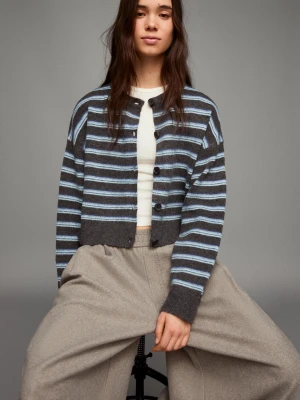 Bershka Kardigan W Paski Zapinany Na Guziki Kobieta Brązowy