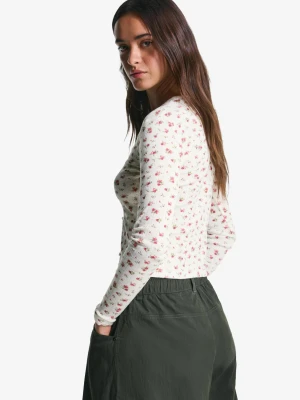 Bershka Kardigan Z Ażurowym Nadrukiem Kobieta Kremowy