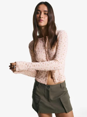 Bershka Kardigan Z Ażurowym Nadrukiem Kobieta Różowy