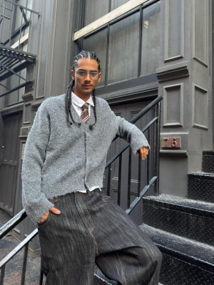 Bershka Kardigan Z Dzianiny Mężczyzna Ciemnoszary