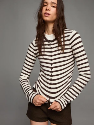 Bershka Kardigan Z Dzianiny W Paski Kobieta Brązowy