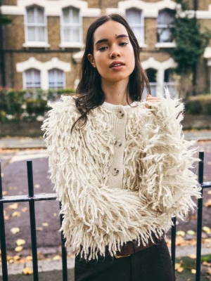 Bershka Kardigan Z Frędzlami Kobieta Piaskowy