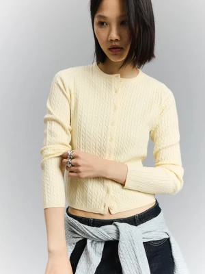 Bershka Kardigan Z Guzikami I Warkoczowym Splotem Kobieta Żółty