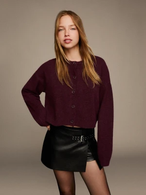 Bershka Kardigan Z Guzikami Soft Touch Kobieta Bordowy