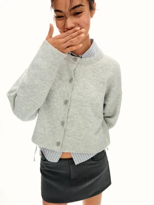 Bershka Kardigan Z Guzikami Soft Touch Kobieta Szary