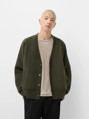 Bershka Kardigan Z Kieszeniami Mężczyzna Khaki