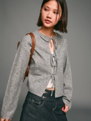 Bershka Kardigan Z Wiązaniem Kobieta Szary
