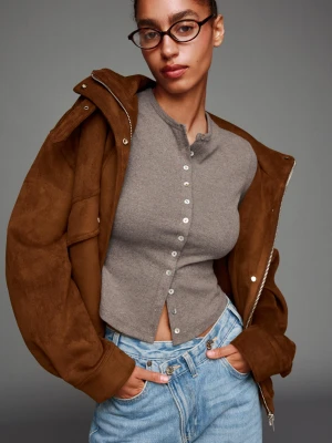 Bershka Kardigan Zapinany Na Guziki Kobieta Piaskowy