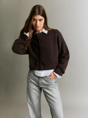 Bershka Kardigan Zapinany Na Guziki Soft Touch Kobieta Brązowy