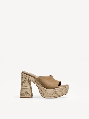 Bershka Klapki Na Obcasie I Platformie Z Juty Kobieta Jasnobrzowy