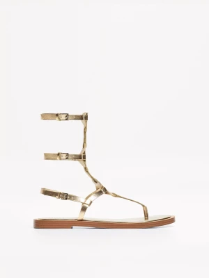 Bershka Klapki Na Płaskiej Podeszwie Ze Sprzączkami Kobieta Złoty