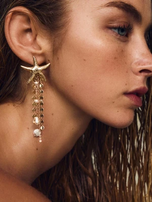 Bershka Kolczyki Kaskadowe Z Rozgwiazdą Kobieta Złoty