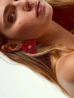 Bershka Kolczyki Kwiaty Kobieta Bordowy