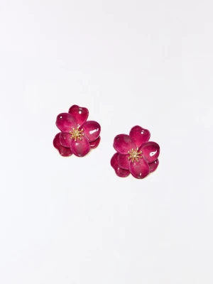 Bershka Kolczyki Z Motywem Kwiatowym Kobieta Różowy