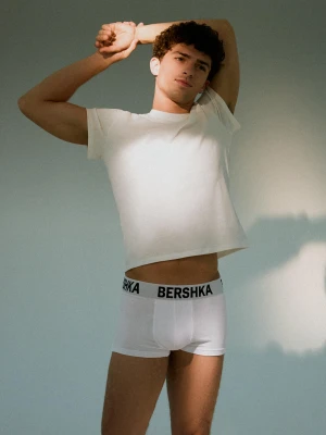 Bershka Komplet: 3 Bokserki, Nadruk Na Pasie Mężczyzna Biały