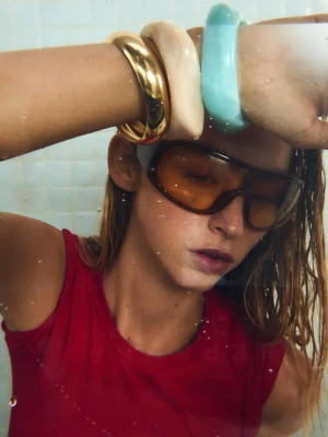 Bershka Komplet 3 Bransoletek Z Żywicy Kobieta Niebieski