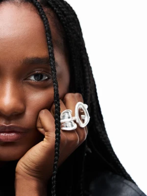 Bershka Komplet 3 Pierścionków Kobieta Srebrny