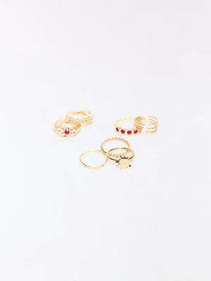 Bershka Komplet 7 Pierścionków Z Koralikami Kobieta Złoty
