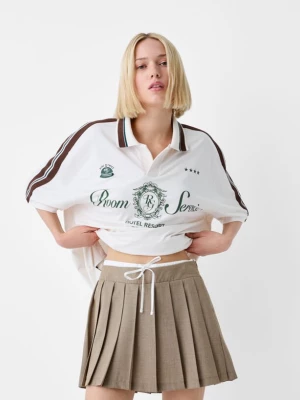 Bershka Kontrastowa Elastyczna Spódnica Mini Z Popeliny Z Zakładkami Kobieta Ciemnobeżowy