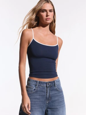 Bershka Kontrastowy Top Na Ramiączkach Kobieta Granatowy