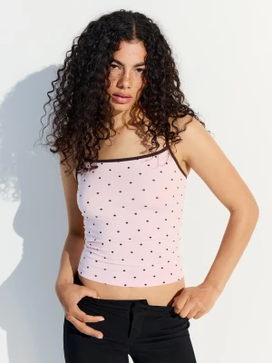 Bershka Kontrastowy Top Na Ramiączkach Kobieta Różowy