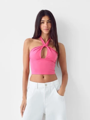 Bershka Kopertowy Top Z Dekoltem Halter Kobieta Różowy