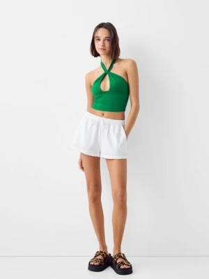 Bershka Kopertowy Top Z Dekoltem Halter Kobieta Zielony