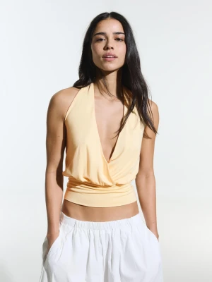 Bershka Kopertowy Top Z Marszczonym Paskiem Kobieta Żółty