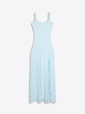 Bershka Koronkowa Sukienka Midi Kobieta Jasnoniebieski