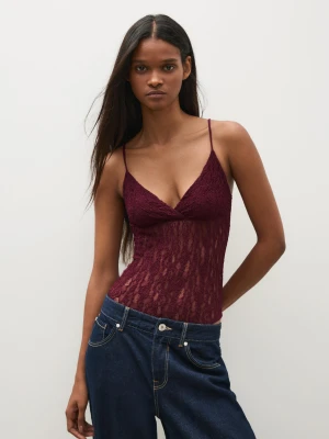 Bershka Koronkowe Body Na Ramiączkach Kobieta Bordowy
