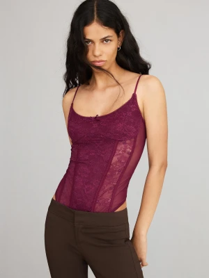 Bershka Koronkowe Body Na Ramiączkach Kobieta Bordowy