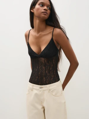 Bershka Koronkowe Body Na Ramiączkach Kobieta Czarny