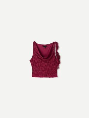 Bershka Koronkowy Top Z Falbanami Kobieta Rubinowy