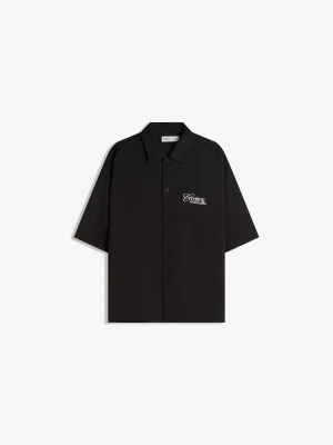 Bershka Koszula Boxy Tailoring Z Haftem Mężczyzna Czarny