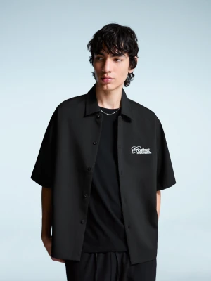 Bershka Koszula Boxy Tailoring Z Haftem Mężczyzna Czarny