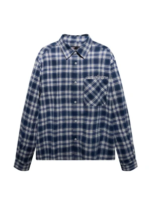 Bershka Koszula Boxy W Kratę Z Haftem Out Of Core Mężczyzna Niebieski