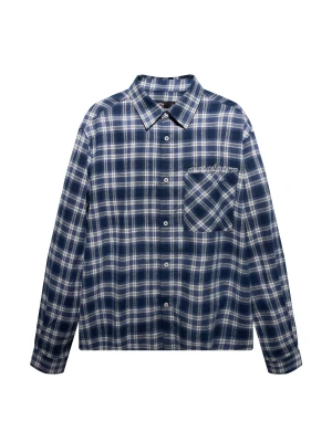 Bershka Koszula Boxy W Kratę Z Haftem Out Of Core Mężczyzna Niebieski