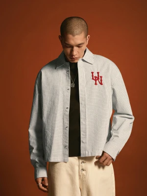 Bershka Koszula Boxy Z Długim Rękawem Z Haftem Mężczyzna Kremowy