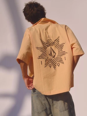 Bershka Koszula Boxy Z Krótkim Rękawem I Nadrukiem Volcom Mężczyzna Pomarańczowy
