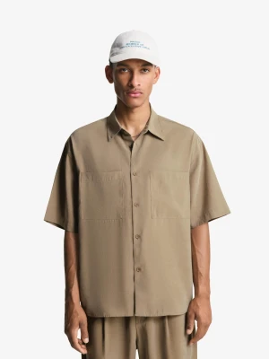 Bershka Koszula Boxy Z Krótkim Rękawem Mężczyzna Ciemnobeżowy