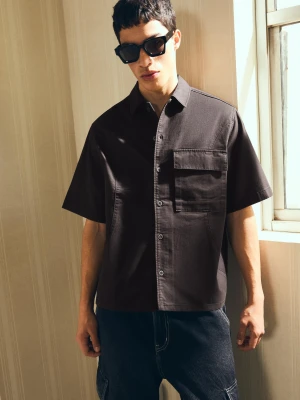 Bershka Koszula Boxy Z Krótkim Rękawem Mężczyzna Czarny