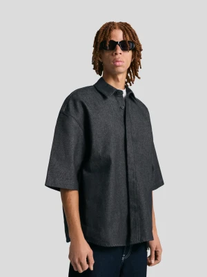 Bershka Koszula Boxy Z Krótkim Rękawem Mężczyzna Granatowy