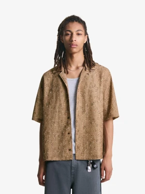 Bershka Koszula Boxy Z Krótkim Rękawem O Fakturze Mężczyzna Brązowy